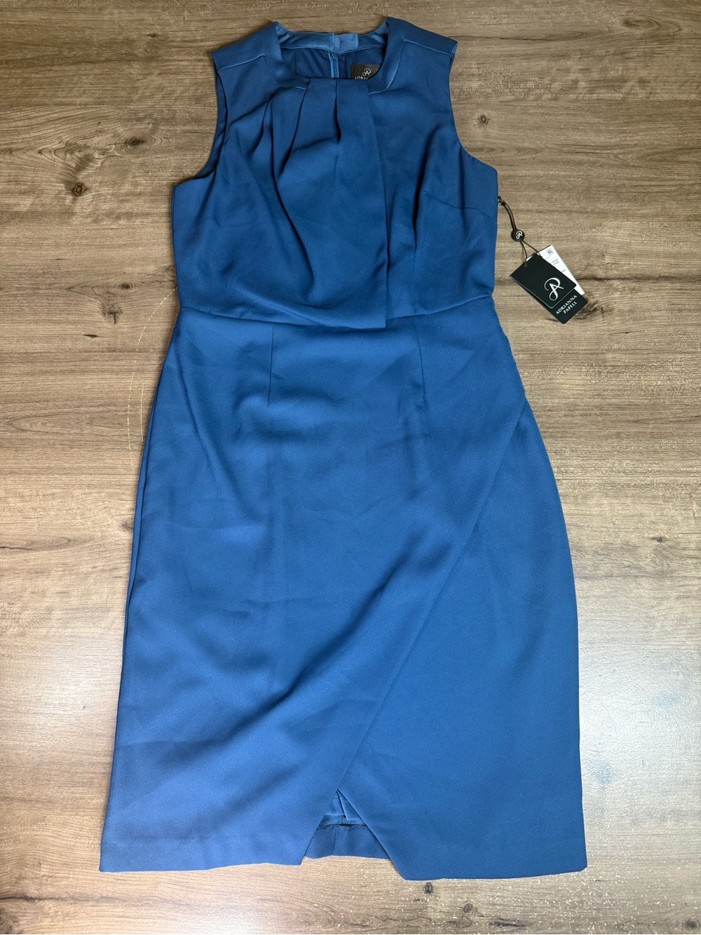 NWT Adrianna Papell Night Fever Blue Draped Neck Sheath Dress Womens 8